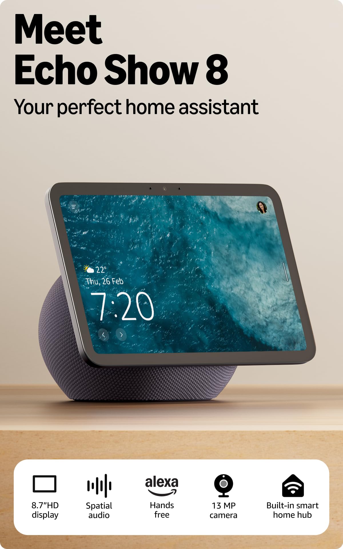 Amazon Echo Show 8 (newest model), vibrant 8.7" HD display with spatial audio & Alexa, new sleek design, smart home controls, 2x bass speaker, 13 MP camera, bluetooth, Graphite - Image 2